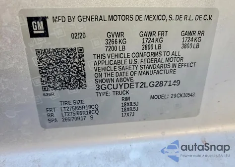 2020 Chevrolet Silverado K1500 Lt from USA, damaged, VIN 3GCUYDET2LG287149